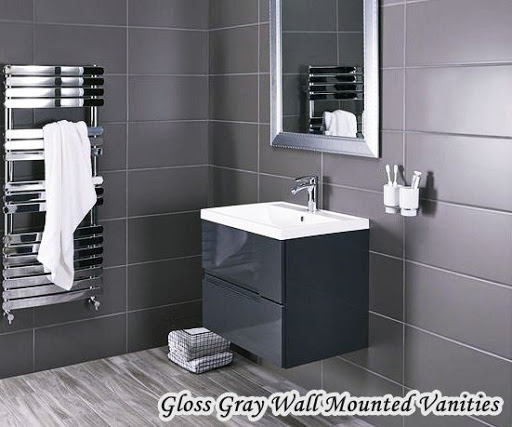 Gloss Gray Wall Mounted Vanities For Small Bathrooms